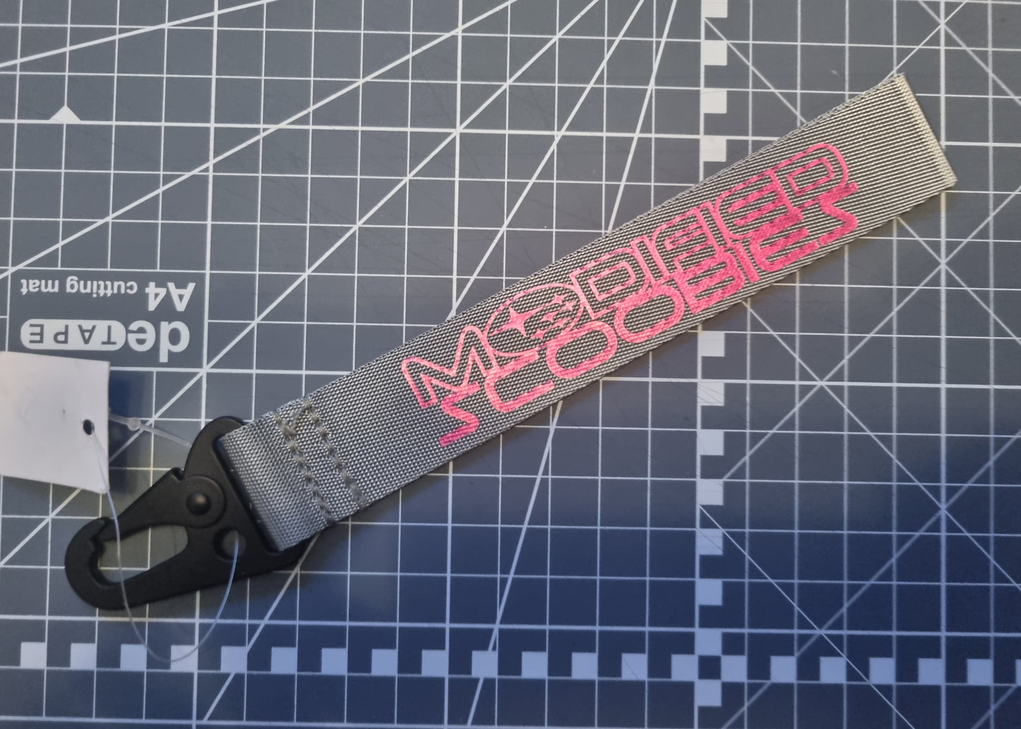 Grey and Chrome Pink key Tag